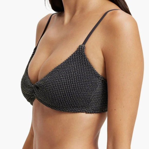 SALE‼️Good American Always Fits Black Metallic Bikini Top Sz 0 Sculpt Twist - Picture 5 of 7
